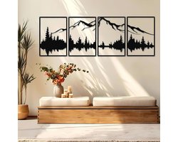 4-delige metalen wanddecoratie voor wonen en slaapkamer - bergen en bossen