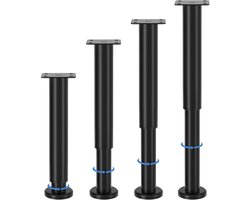 4-delige meubelpoten - Verstelbare hoogte - Verstelbereik 25-43 cm - Metalen meubelpoten - Geschikt voor kasten, tv-meubels, bedden, banken, stoelen, badkamermeubels - Zwart