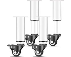 4-delige meubelpotenset, in hoogte verstelbaar, met zwenkwielen, met remmen, geschikt voor banken, bedden, kasten, tafels en andere meubels (24-36 cm, wit).