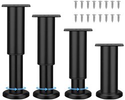 4-delige meubelpotenset - Stevige zwarte verstelbare kastpoten - 12-18 cm - Inclusief 16 schroeven - Metalen doe-het-zelf meubelvervangingspoten - Geschikt voor banken, tafels, stoelen en bureaus