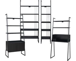 4-delige meubelset Storfjord bureau staand rek open kasten zwart set 1 [en.casa]