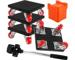 4-delige meubelverplaatsingsset, 360° draaibare meubellift met 4 wielen, hef- en verplaatsmechanisme met een draagvermogen van 360 kg (800 lb), geschikt voor banken, koelkasten, kasten en apparaten.