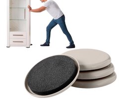 4-delige meubelverplaatsingsset - Meubelschuifset - Herbruikbaar - Stevig en duurzaam - Verplaatst gemakkelijk zware voorwerpen - Geschikt voor tapijt en hardhouten vloeren - Diameter 89 mm