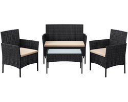 4-delige PE-polyrotan tuinmeubelset - terraszitgroep - buitenlounge - gegalvaniseerd metalen frame - 56,5 cm x 99 cm x 71 cm