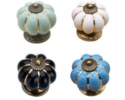 4-delige pompoen keramische handgrepen - pompoen knoppen - keramische deurknoppen - keramische kastknoppen - pompoen keramische meubelknoppen - met schroeven - voor deuren, keukenkasten, lades, dressoirs - blauw, zwart, wit, lichtgroen