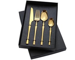 4 Delige Roestvrijstalen bestek - Besteksets - Make & Take Bestekset -Bestek -inclusief botermes - vork en lepel - verpakt in een geschenkdoos - een must-have voor de eettafel - geschikt voor thuiskeukens, Kerstmis en restaurants - goudkleurig