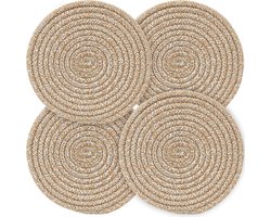 4-delige ronde placemats - Bestek Mat in gemengde kleuren - Hittebestendige placemat - Ronde geweven onderzetter - Anti-verbrandingsonderzetter voor pannen
