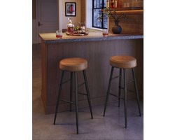 4-delige set barstoelen - keukenkrukken - stoelen op toonbankhoogte - stalen frame - 58D gegoten schuim - PU-kunstleer - multiplex - karamelbruin - 51,6 cm x 51,6 cm x 76,2 cm