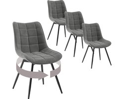 4-delige Set Draaibare Eetkamerstoelen – Fluwelen Gestoffeerde Stoelen – Zachte & Ergonomische Keukenstoelen – 360° Draaibaar – Voor Eetkamer, Woonkamer & Restaurant - Velvet - Grijs