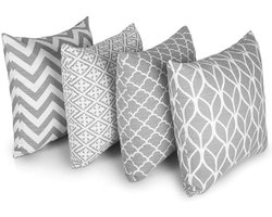 4-Delige Set Grijze Kussenhoezen ~ Geometrisch Patroon ~ Dubbelzijdig ~ 45x45 cm ~ Vierkante Sierkussenhoezen Voor Woonkamer Of Slaapkamer