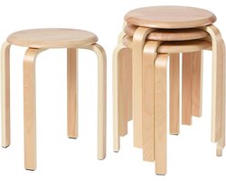4-delige set Houten Eetkamerstoelen voor Keuken en Eetkamer - Stapelbare Stoel met Anti-slip Mat - Natuurlijke Look - Geschikt voor Thuis en Klaskamers - RF-752-4