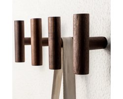 4-delige set kapstokhaken van walnotenhout – Massief houten wandhaken – Vintage ontwerp met enkele haak – Minimalistische rustieke stijl – Geschikt voor het ophangen van hoeden/ handdoeken/ tassen/ touwen en meer.