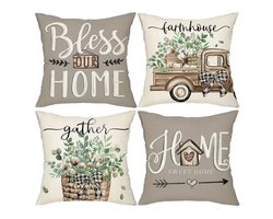 4-delige set kussenhoezen in pastorale stijl, 45 x 45 cm, decoratieve hoezen voor thuisgebruik – Stijl 1