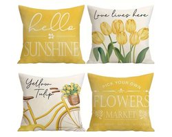 4-delige set kussenhoezen in pastorale stijl, 45 x 45 cm, decoratieve hoezen voor thuisgebruik – Stijl 4