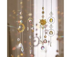 4-delige set – Lichtvangende decoratie – Kristallen zonnevangers – Kristallen hangers met kettingen – Tuindecoratie – Geschikt voor woonkamers, tuinen, Kerst en bruiloften