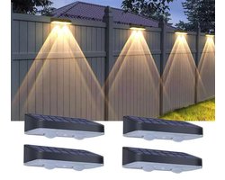 4-delige set op zonne-energie werkende tuinwandlampen, driekleurige buitenverlichting voor schuttingen, sfeervolle tuinwandverlichting