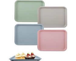 4-delige set - Rechthoekig dienblad - Kunststof dienblad - Antislip - Theeblad - Herbruikbaar - Afmetingen: 25 x 18 cm - Verkrijgbaar in roze, blauw, groen en beige