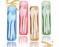 4-delige set - Reisbestek Set - Reisbestek - Draagbaar bestek – Herbruikbaar – BPA-vrij – Milieuvriendelijk - Servies voor kinderen en volwassenen - Een ideale keuze voor op reis – Geschikt als kampeerservies voor buiten