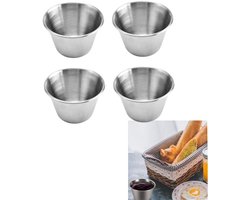 4-delige set – Sauskommetje van roestvrij staal – Dipschaaltje – Sausbakje – Sausbakje – Valbestendig en duurzaam – Gemakkelijk schoon te maken – Zilver – 80 ml – Geschikt voor dipsauzen en kruiden