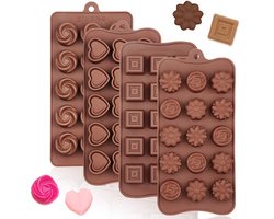 4-delige set siliconenvormen voor chocolade - antiaanbakvormen van voedselveilige kwaliteit voor bakken, snoep en boter in verschillende vormen