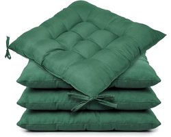 4-delige Set Stoelkussens met Banden 40x40 cm – Tuinstoelkussen voor Binnen en Buiten – Groen