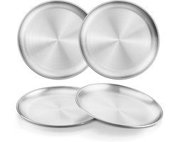 4-delige set - Verdikte roestvrijstalen dinerborden - Dinerborden - Dienbladen - Taartborden - 20 cm roestvrijstalen dinerborden - Ronde dinerborden