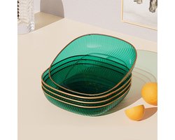 4-delige set vierkante snackbordjes, multifunctioneel als borrel- en fruitbordje, eenvoudig transparant ontwerp voor thuisgebruik, geschikt voor keukens en eetkamers - groen.