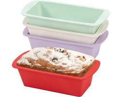 4-delige siliconen bakvormenset – Broodbakvorm - bakvorm – Cakevormen – Rechthoekige bakvormen – Siliconen vormen – 19,5 x 9,5 x 5,5 cm – Rood/Wit/Groen/Paars