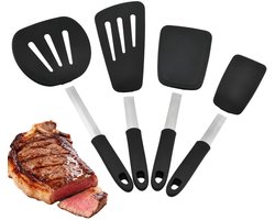 4-delige Siliconen Spatel Set - Professionele Keuken Spatels van Voedselveilig Siliconen met Roestvrijstalen Kern, Geschikt voor Pannen, Bakken en Koken (Zwart/Wit)