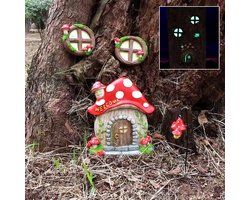 4 delige spookachtige paddestoelhuis set- tuindecoratie-met Lichtgevende ontwerp