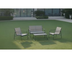 4-Delige Textilene Tuinmeubelset met Tafel, Bank & 2 Stoelen – Stalen Loungeset voor Tuin, Balkon & Terras – 145×59×13 cm – Weerbestendig & Comfortabel – Altameubel