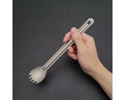 4-delige titanium bestekset met lange steel, bestaande uit een vork en lepel, ultralicht en draagbaar, soeplepel van 21,6 cm (8,6 inch), campingvork, geschikt voor kamperen, backpacken, wandelen en picknicken.