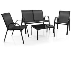 4-Delige Tuinmeubelset Balkonmeubels Terrasmeubels Zitgroep voor 4 Personen Tuingarnituur Incl. 2 Stoelen Bank en Tafel Zwart