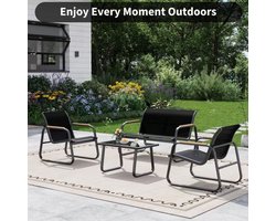 4-Delige Tuinmeubelset met Bank, 2 Fauteuils & Tafel – Weerbestendige Lounge Set met Metalen Frame en Ademend Textiel – Tuinset voor Balkon, Terras en Tuin – Moderne Outdoor Zitset