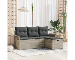 4-delige tuinmeubelset met kussens, lichtgrijs, polyrotan, outdoor meubelgroep voor balkon en terras, met weerbestendig vlechtwerk en comfortabele zitkussens