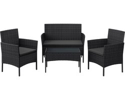 4-delige tuinmeubelset - terrasstoel - rotan bank - tafel van gehard glas - VFT-kussens - gegalvaniseerd metalen frame - bruin taupe - 30 kg - 99 cm x 54,5 cm x 81,5 cm
