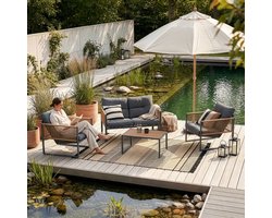 4-delige tuinset Karg loungeset met bank tafel en 2 stoelen donkergrijs en rotanlook casa.pro