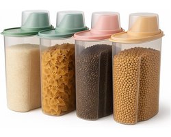 4-delige Voorraadpot Set Met Schenktuit - 2.2L per Pot - Luchtdicht & Stapelbaar - Voor Ontbijtgranen, Pasta & Huisdierenvoer