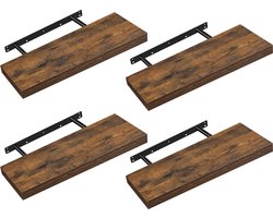4-delige Wandplankenset - Zwevende Planken - Vintage Bruin - MDF en Staal - 20 x 60 x 3,8 cm - Max. 10 kg laadvermogen