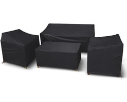 4-delige waterdichte hoes voor tuinmeubelen - Terrasmeubelset hoes 400D voor buitenbank, tuinstoelen, salontafel, winddicht met gesp, zwart
