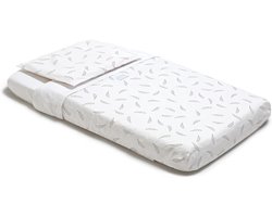 4-delige Wieg Beddengoedset – 100% Katoen – Hoeslaken 83x50 + Dekbedovertrek + Kussensloop + Dekbed – Wit met zwarte Veren motief | Perfect Kado