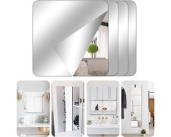 4-delige zelfklevende tegelspiegelset – Acryl spiegel – Flexibel, frameloos voor wanddecoratie in woonkamer, badkamer en slaapkamer – Schoolspiegel, spiegelstickers, kastspiegel (15 x 15 cm)
