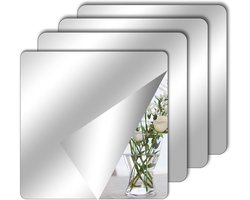 4-delige zelfklevende tegelspiegelset – Acryl spiegel – Flexibel, frameloos voor wanddecoratie in woonkamer, badkamer en slaapkamer – Schoolspiegel, spiegelstickers, kastspiegel (20 x 20 cm)