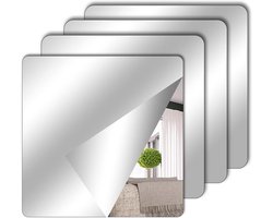 4-delige zelfklevende tegelspiegelset – Acryl spiegel – Flexibel, frameloos voor wanddecoratie in woonkamer, badkamer en slaapkamer – Schoolspiegel, spiegelstickers, kastspiegel (15 x 15 cm)