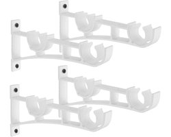 4 dubbele gordijnroedes met gordijnhouders - gordijnroede voor gordijnen - kledingroede - doucherail (wit)