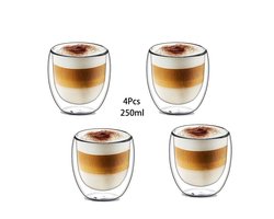 4 dubbelwandige glazen - geschikt voor verschillende soorten koffie - Latte Macchiato, Cappuccino, Espresso - 4-delige set (250 ml)