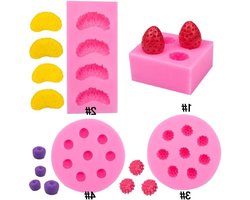 4 Fruitvormige Siliconen Vormen voor Zeep, Epoxyhars en Snoep - Aardbeien, Sinaasappel, Framboos en Bosbessen - Fondant en Wasvormen