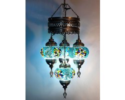 4 globe hanglamp mozaïek glas multicolour- Turkse hanglamp 4 bollen mozaïek glas multicolour- - Oosterse kroonluchter 4 bollen mozaïek glas multicolour