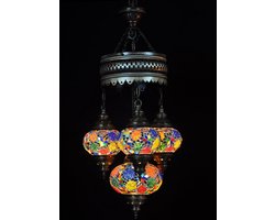 4 globe hanglamp mozaïek glas multicolour- Turkse hanglamp 4 bollen mozaïek glas multicolour - Oosterse kroonluchter 4 bollen mozaïek glas multicolour