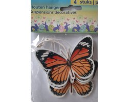 4 Houten Vlinders hangers voor in paasboom - paasdecoratie - paasversiering voor Pasen
